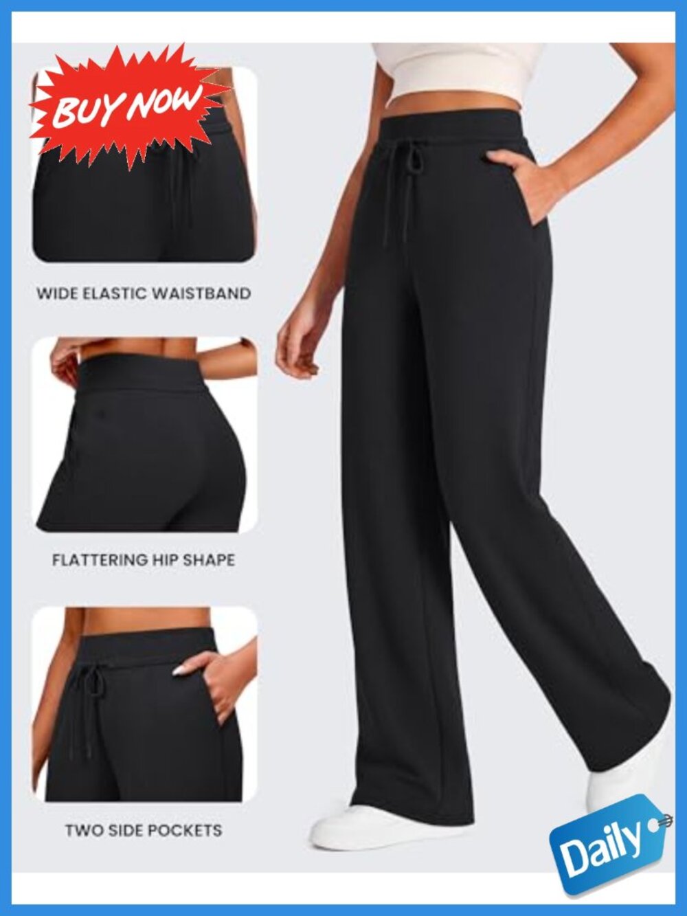 Wide Leg Sweatpants Drawstring Pockets High Rise Lounge - Picture 3 of 6